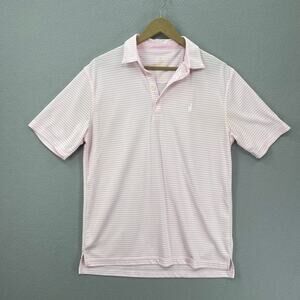 Johnnie O Polo Shirt Mens Medium Pink Striped Golf Short Sleeve Casual Preppy